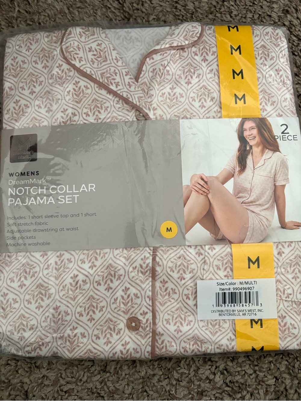 DreamMark Notch Collar Short Sleeve Pajama Set - Pink Multi